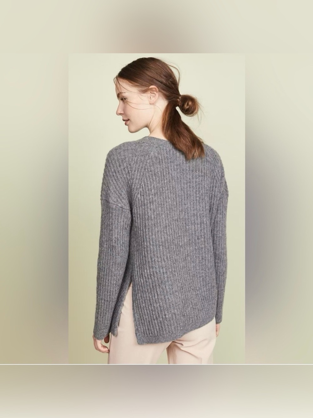 Vince Side-Slit Ribbed Wool Sweater In Gray Size M - Picture 2 of 8
